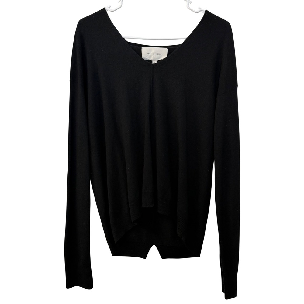 Brochu Walker Black Wool Cashmere Blend Draped Back V-Neck Sweater ZHE3918 M